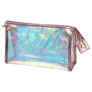 Clear Portable Travel Transparent Waterproof Zipper Makeup Pouch Pink